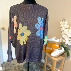 Black and Yellow Crew Neck Sweater with Floral Design